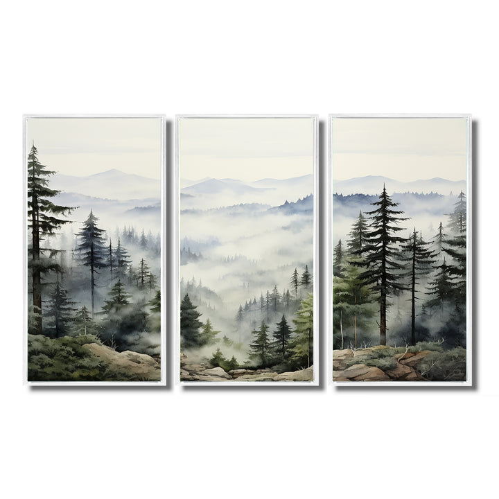 Pine Tree Misty Mountain I - 3-Piece Canvas Wall Art