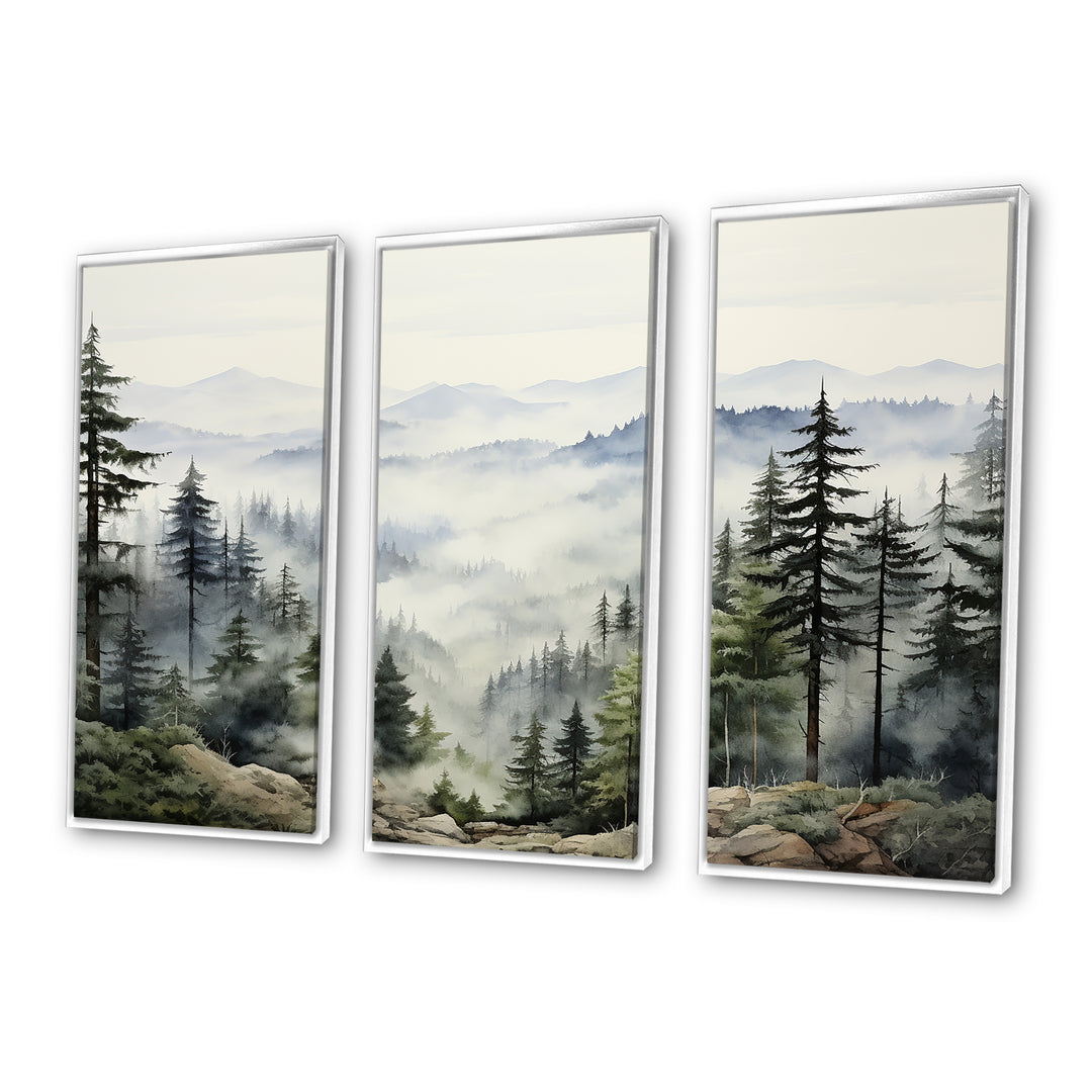 Pine Tree Misty Mountain I - 3-Piece Canvas Wall Art