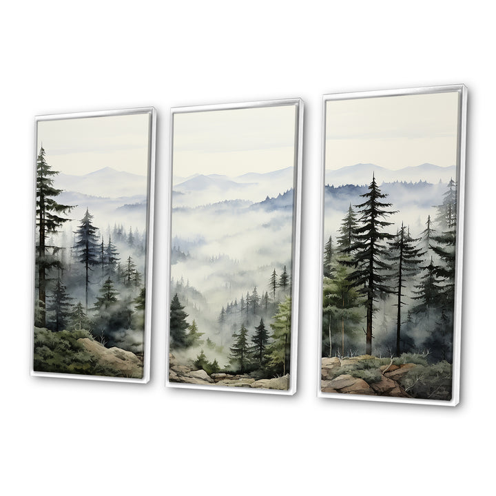 Pine Tree Misty Mountain I - 3-Piece Canvas Wall Art