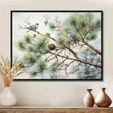 Bird On Pine Tree I - Floral Canvas Wall Art