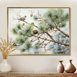 Bird On Pine Tree I - Floral Canvas Wall Art