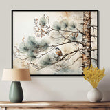 Bird On Pine Tree II - Floral Canvas Wall Art