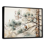 Bird On Pine Tree II - Floral Canvas Wall Art