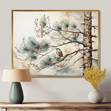 Bird On Pine Tree II - Floral Canvas Wall Art