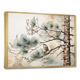 Bird On Pine Tree II - Floral Canvas Wall Art