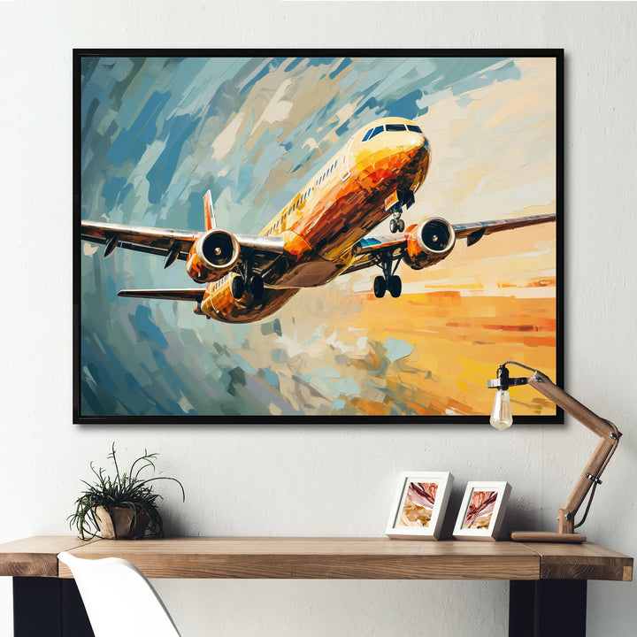 Teal Plane Under Abstracted Cloud - Plane Canvas Wall Art