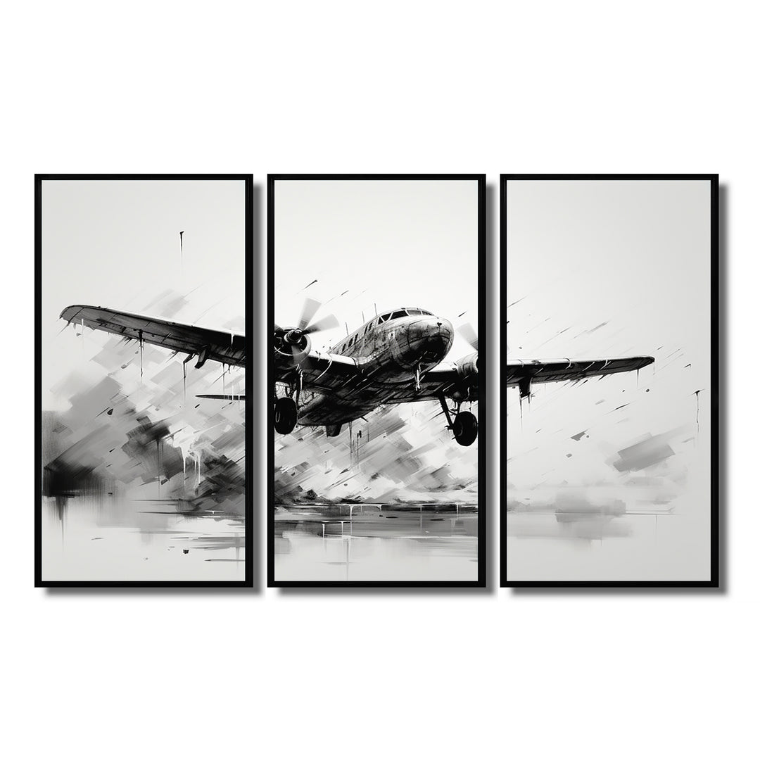 Expressive Plane Airborne - Canvas Multipanels Set of 3
