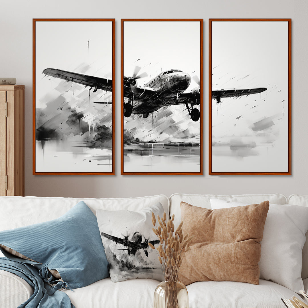 Expressive Plane Airborne - Canvas Multipanels Set of 3