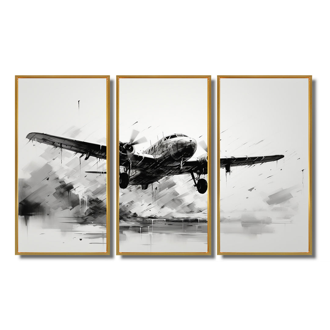 Expressive Plane Airborne - Canvas Multipanels Set of 3