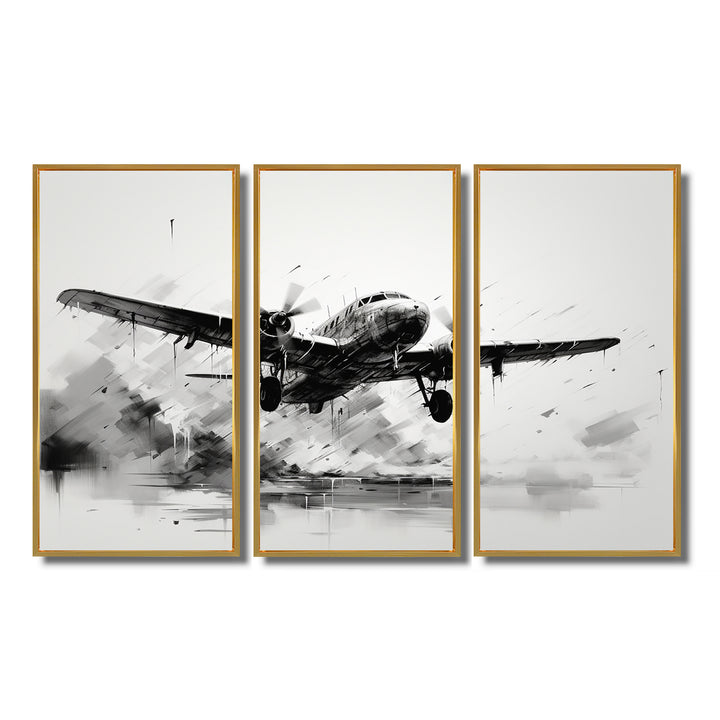 Expressive Plane Airborne - Canvas Multipanels Set of 3