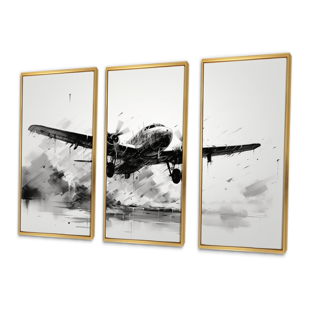 Expressive Plane Airborne - Canvas Multipanels Set of 3