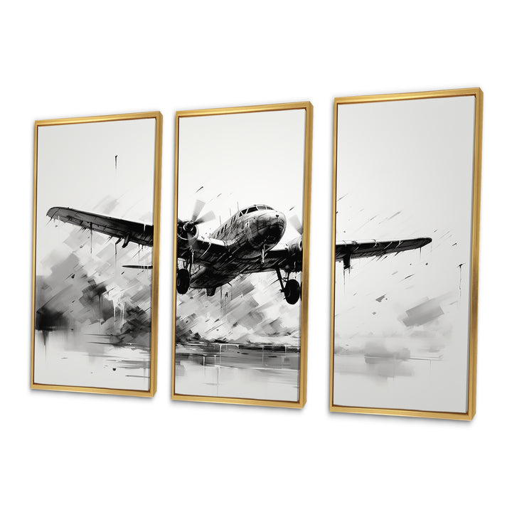 Expressive Plane Airborne - Canvas Multipanels Set of 3