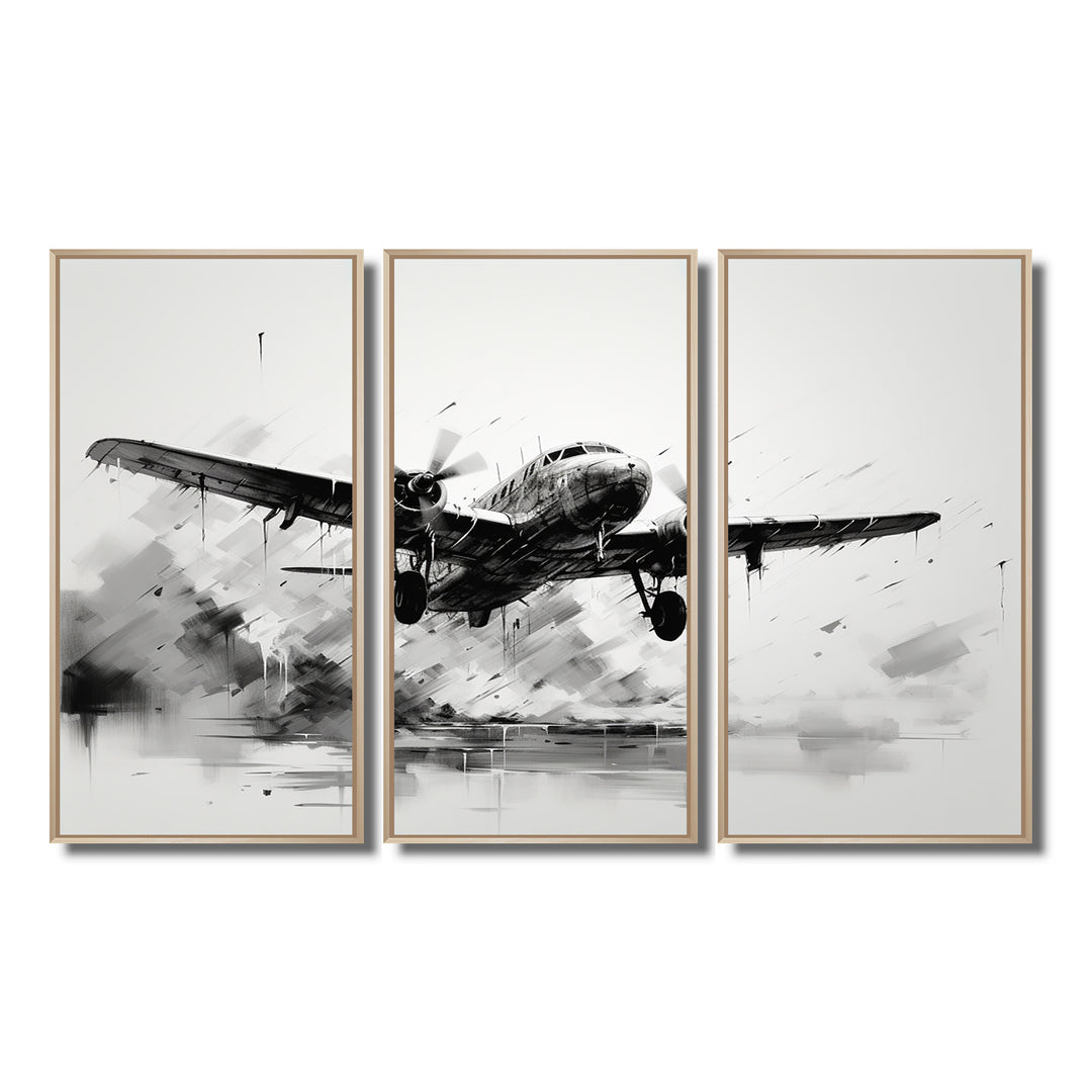 Expressive Plane Airborne - Canvas Multipanels Set of 3