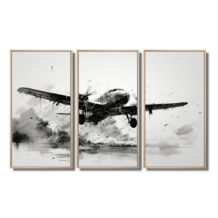 Expressive Plane Airborne - Canvas Multipanels Set of 3