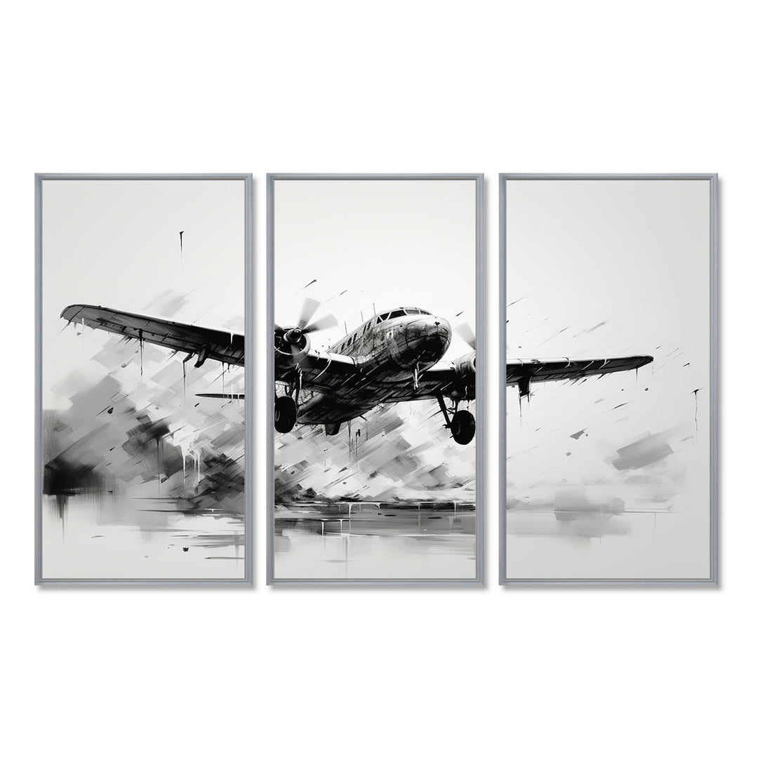 Expressive Plane Airborne - Canvas Multipanels Set of 3
