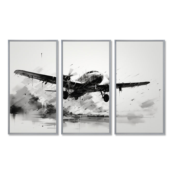 Expressive Plane Airborne - Canvas Multipanels Set of 3
