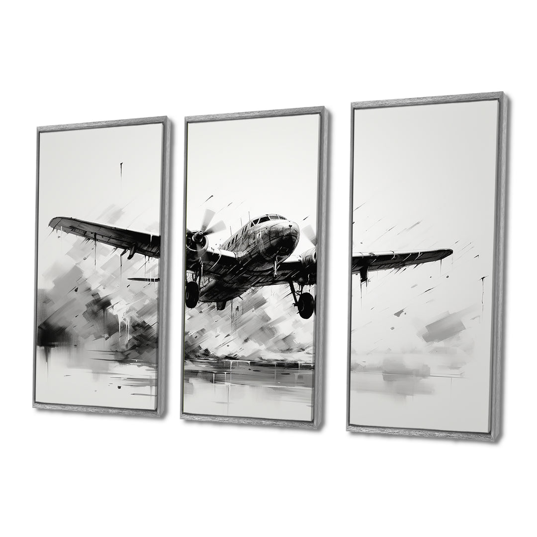Expressive Plane Airborne - Canvas Multipanels Set of 3