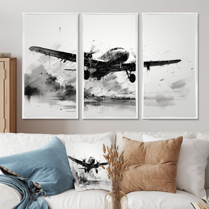 Expressive Plane Airborne - Canvas Multipanels Set of 3