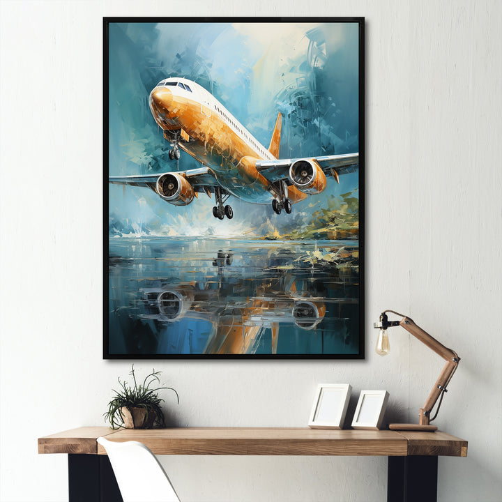 Plane Flight Reflection On Lake - Plane Canvas Wall Art