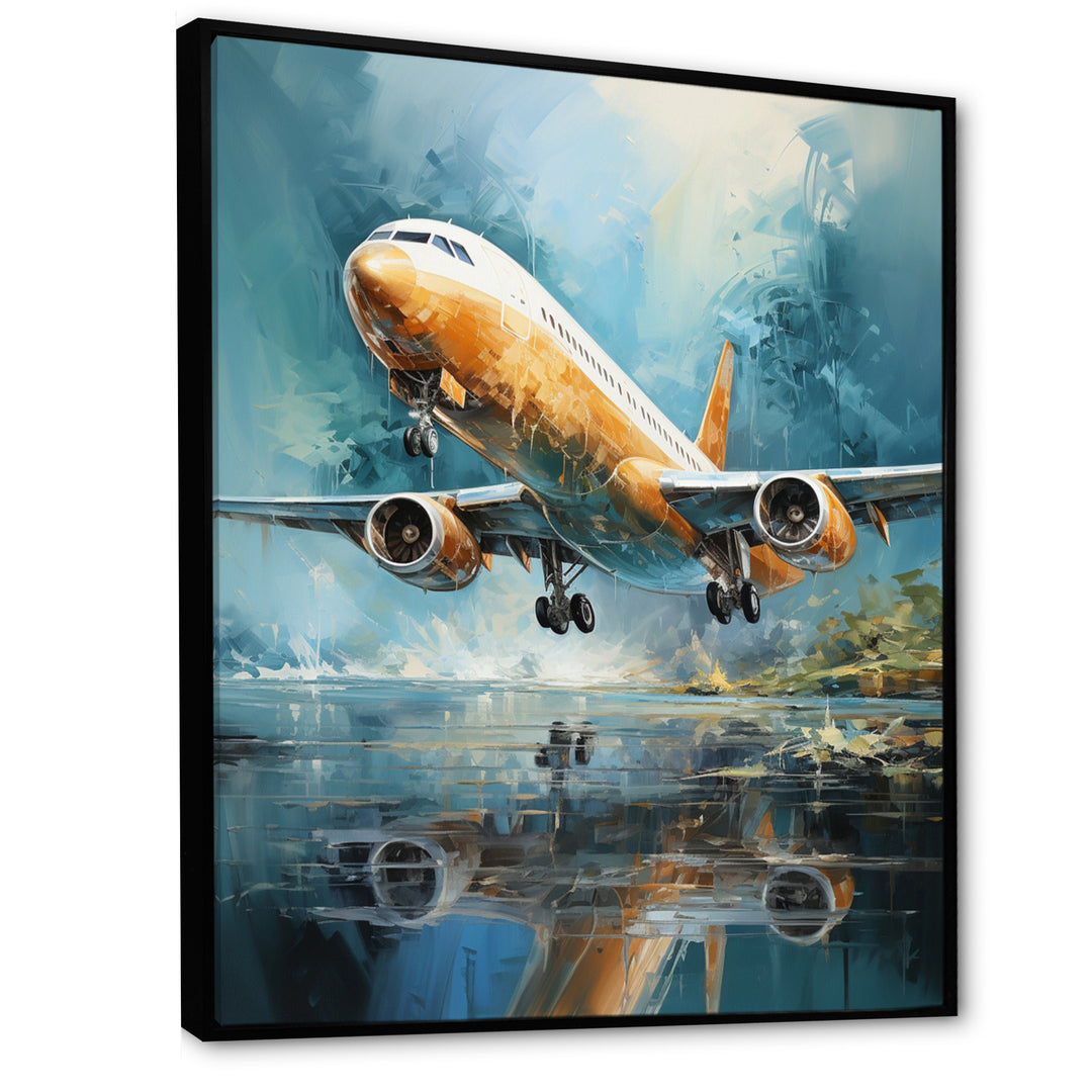 Plane Flight Reflection On Lake - Plane Canvas Wall Art