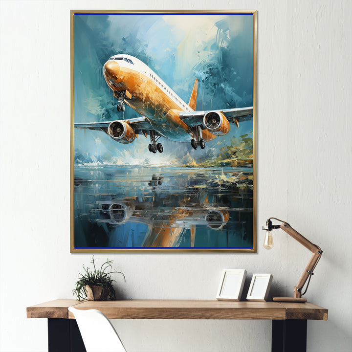 Plane Flight Reflection On Lake - Plane Canvas Wall Art