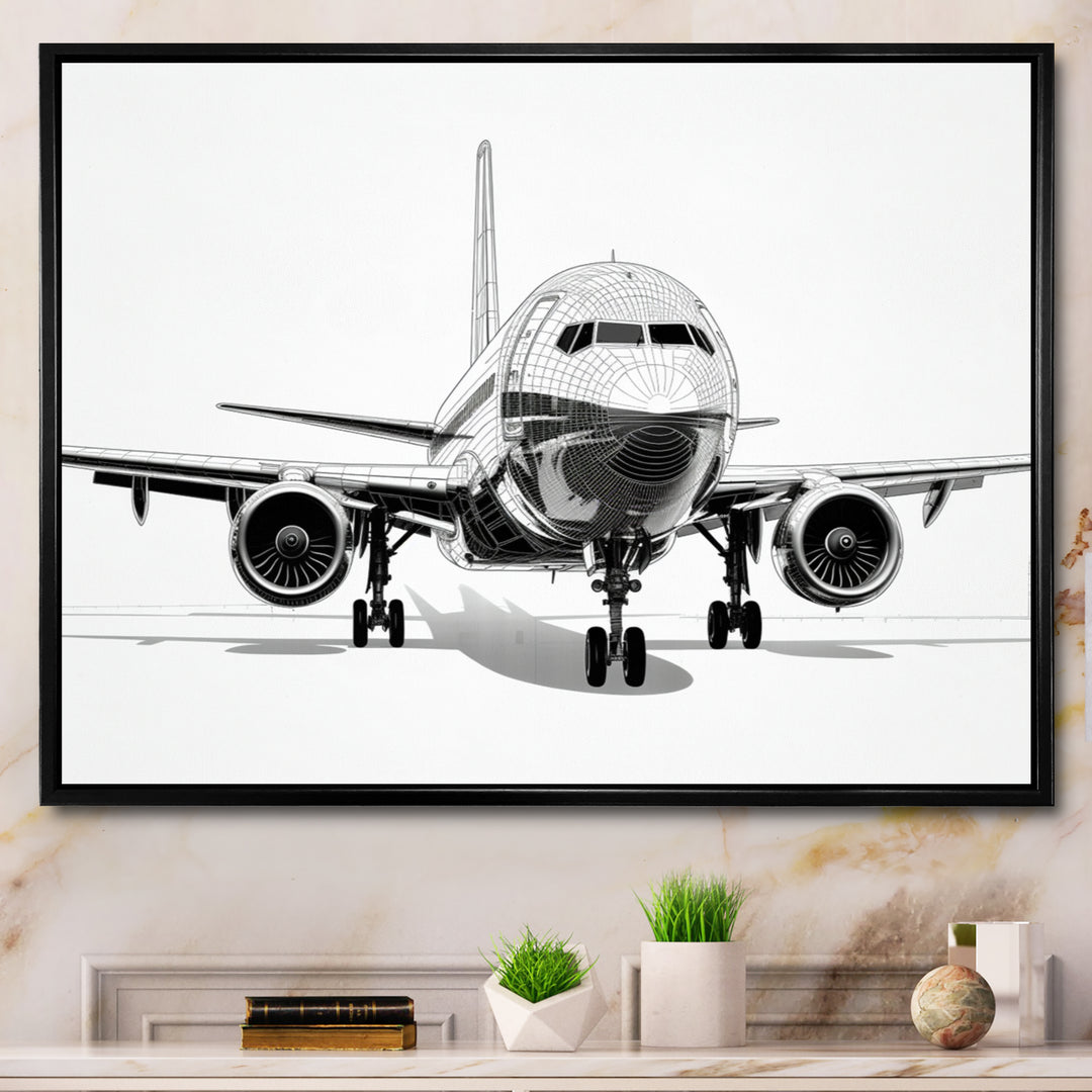 Black &amp; White Plane Graphic Elevation - Plane Canvas Wall Art
