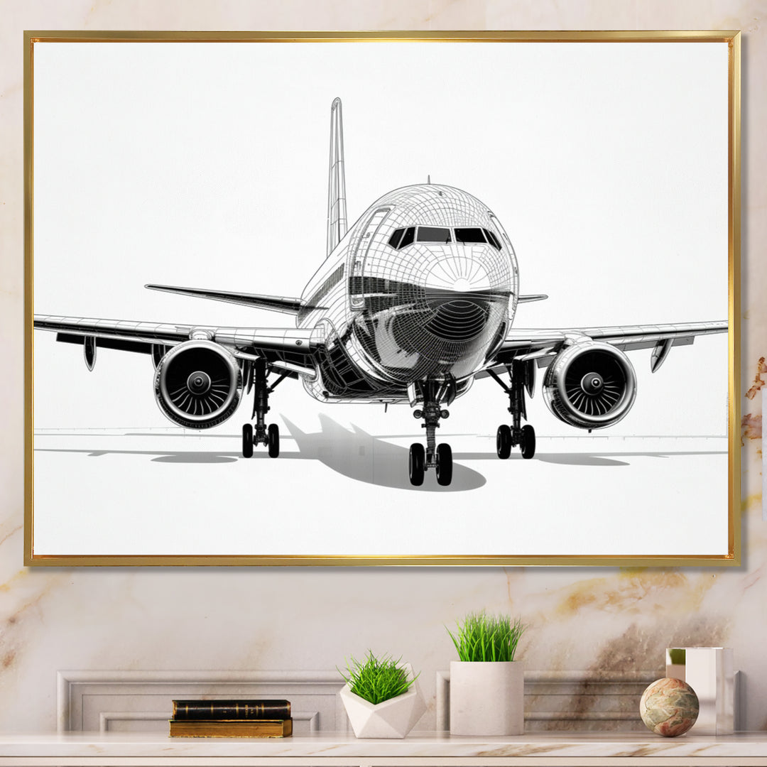 Black &amp; White Plane Graphic Elevation - Plane Canvas Wall Art