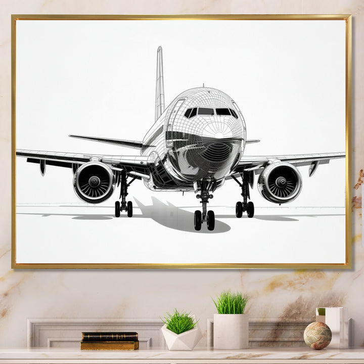Black &amp; White Plane Graphic Elevation - Plane Canvas Wall Art