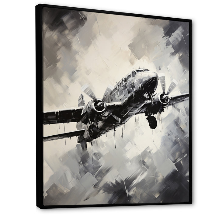 Monochromatic Plane Soaring I - Plane Canvas Wall Art