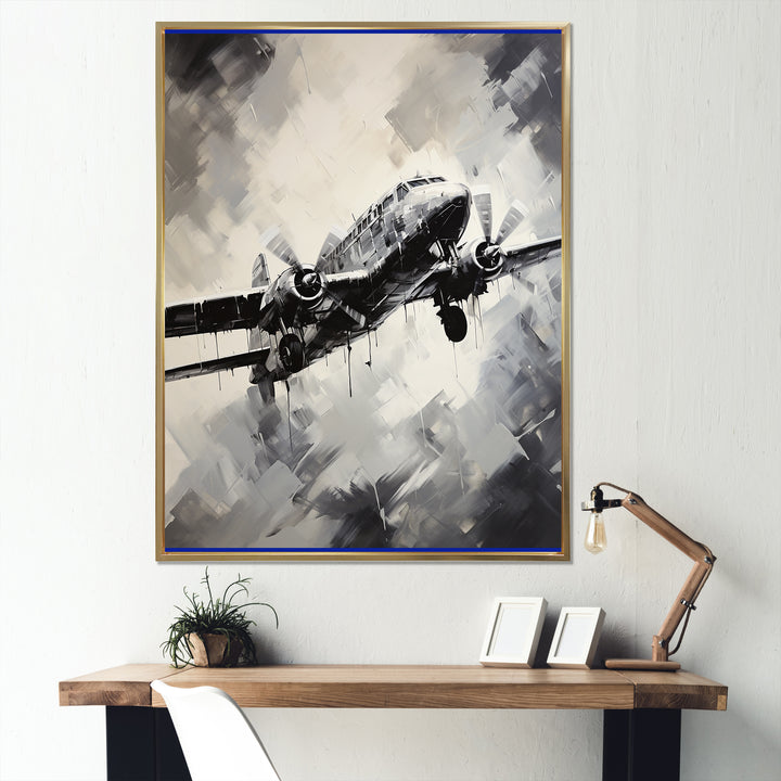 Monochromatic Plane Soaring I - Plane Canvas Wall Art