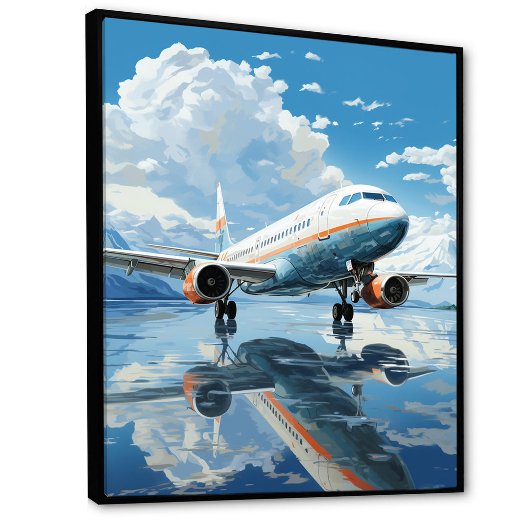 Airplane Reflection On Mountain Lake - Plane Canvas Wall Art