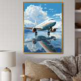 Airplane Reflection On Mountain Lake - Plane Canvas Wall Art