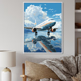 Airplane Reflection On Mountain Lake - Plane Canvas Wall Art