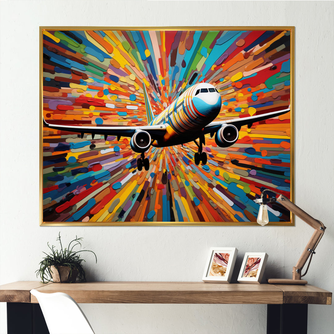 Plane Colorful Whimsical Takeoff - Plane Canvas Wall Art