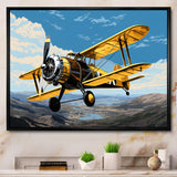 Yellow Airplane Over The Lake - Plane Canvas Wall Art