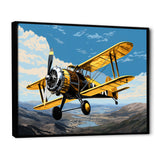 Yellow Airplane Over The Lake - Plane Canvas Wall Art