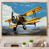 Yellow Airplane Over The Lake - Plane Canvas Wall Art