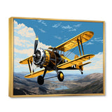 Yellow Airplane Over The Lake - Plane Canvas Wall Art