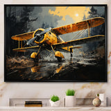 Yellow Airplane In Forest - Plane Canvas Wall Art