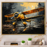 Yellow Airplane In Forest - Plane Canvas Wall Art