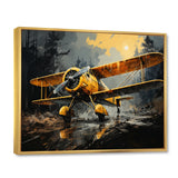 Yellow Airplane In Forest - Plane Canvas Wall Art