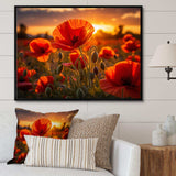 Red Poppies Field With Sunset II - Floral Canvas Wall Art