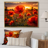 Red Poppies Field With Sunset II - Floral Canvas Wall Art