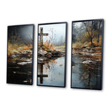 Religious Cross Divine Reflection Landscape II - Canvas Multipanels Set of 3