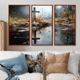 Religious Cross Divine Reflection Landscape II - Canvas Multipanels Set of 3