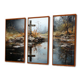 Religious Cross Divine Reflection Landscape II - Canvas Multipanels Set of 3