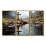 Religious Cross Divine Reflection Landscape II - Canvas Multipanels Set of 3