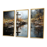 Religious Cross Divine Reflection Landscape II - Canvas Multipanels Set of 3