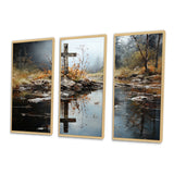 Religious Cross Divine Reflection Landscape II - Canvas Multipanels Set of 3