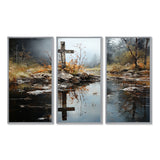 Religious Cross Divine Reflection Landscape II - Canvas Multipanels Set of 3